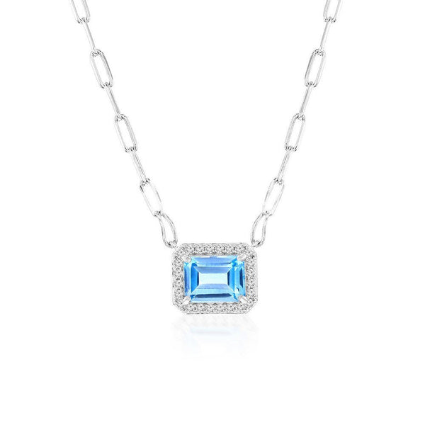 SS Paperclip chain with White Topaz and Blue Topaz Pendant - Walter Bauman Jewelers