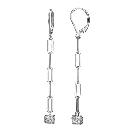 SS Paperclip Drop Earrings with CZ Rondels - Walter Bauman Jewelers