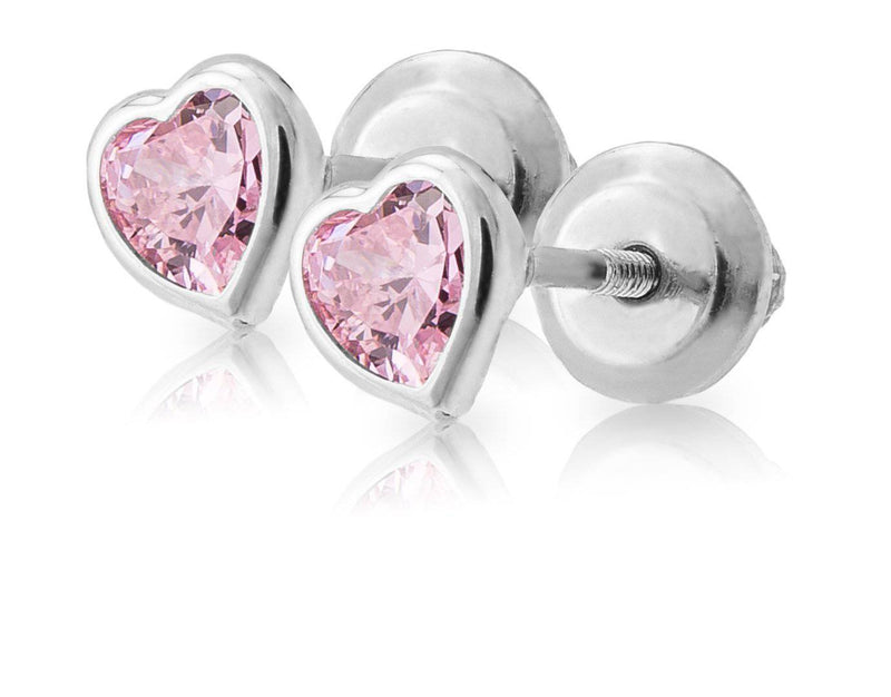 SS Pink Cz Heart Baby Studs - Walter Bauman Jewelers