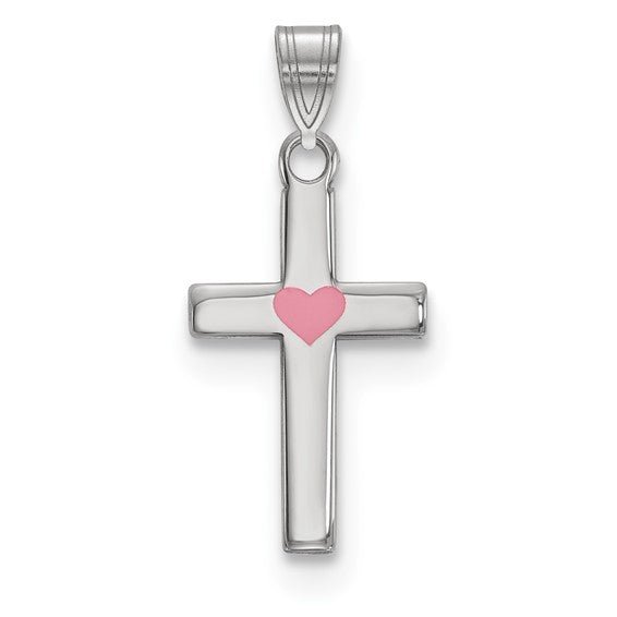 SS Pink Enameled Heart Cross - Walter Bauman Jewelers