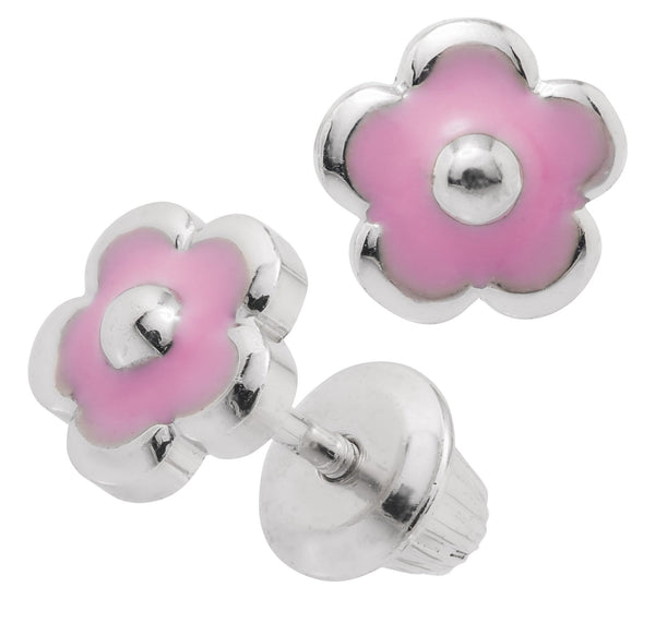 SS Pink Flower Baby Studs - Walter Bauman Jewelers