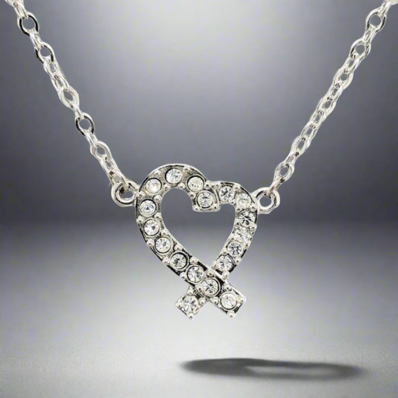 SS Plated CZ Heart Necklace - Walter Bauman Jewelers