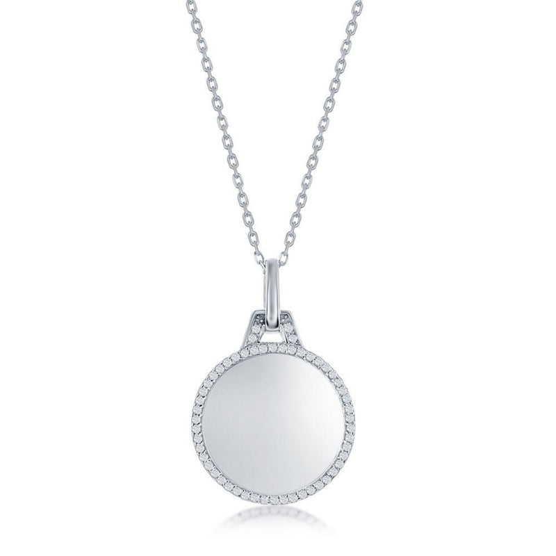 SS Polished Circle with CZ Border Pendant - Walter Bauman Jewelers