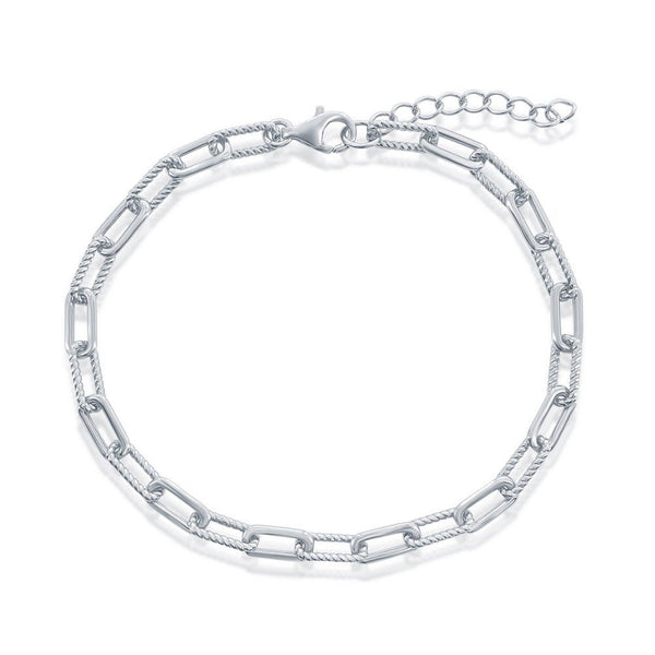 SS Polished & Rope Design Paperclip Bracelet - Walter Bauman Jewelers