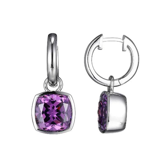 SS Purple CZ Hoop Drop Earrings - Walter Bauman Jewelers