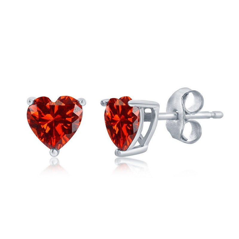 SS Red CZ Heart Stud Earrings - Walter Bauman Jewelers