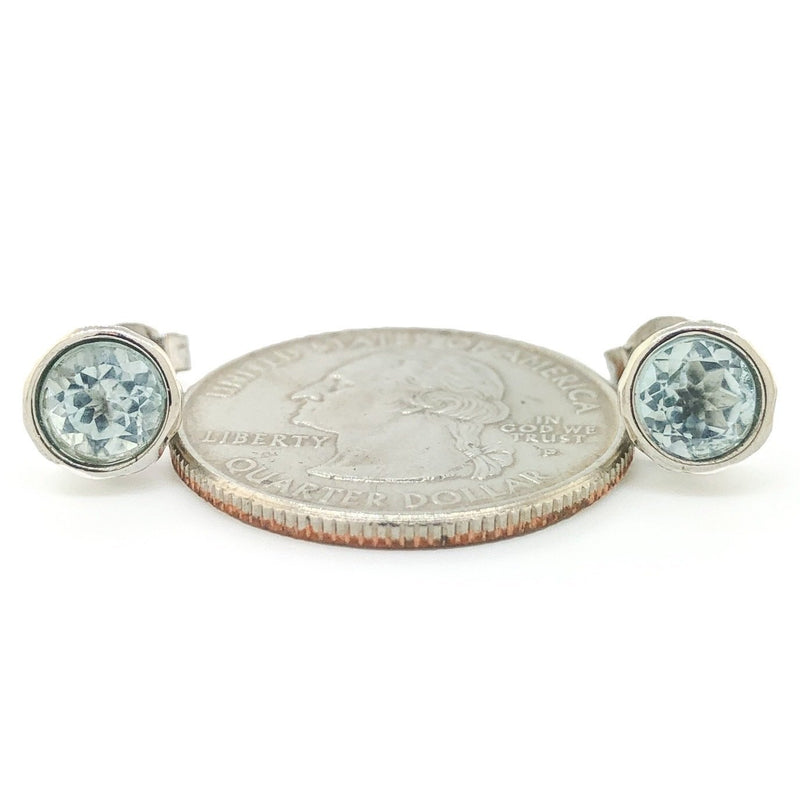 SS Round Blue Topaz Bezel Set Stud Earrings - Walter Bauman Jewelers