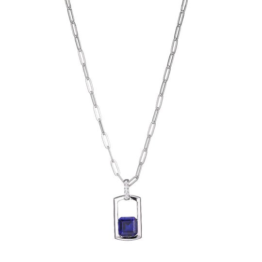 SS Square Blue CZ 19" Paperclip Necklace - Walter Bauman Jewelers