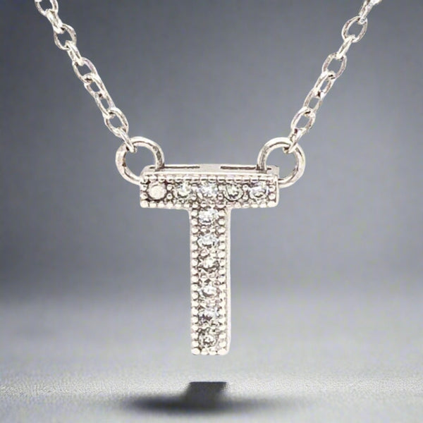 SS T Initial CZ Necklace - Walter Bauman Jewelers