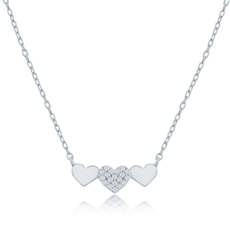 SS Triple Heart CZ Bar Necklace - Walter Bauman Jewelers