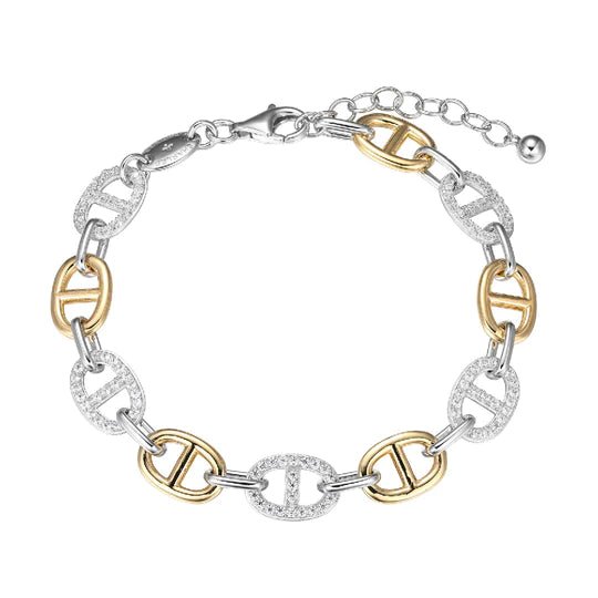SS TT CZ 8" Oval Link Bracelet - Walter Bauman Jewelers