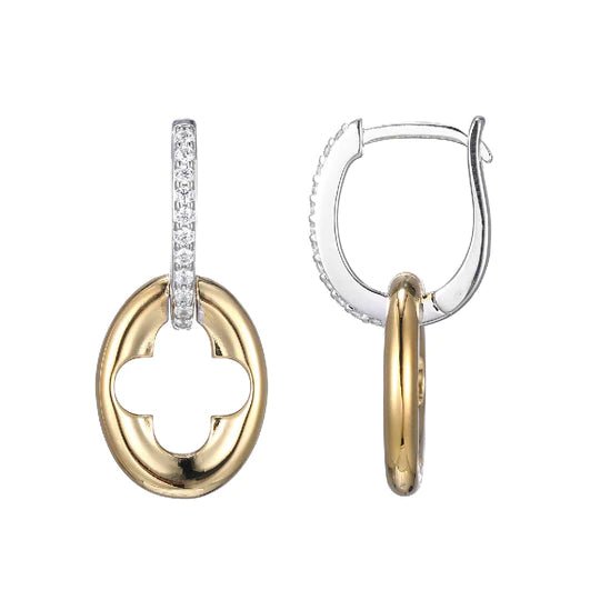 SS TT CZ Oval Flower Design Drop Earrings - Walter Bauman Jewelers