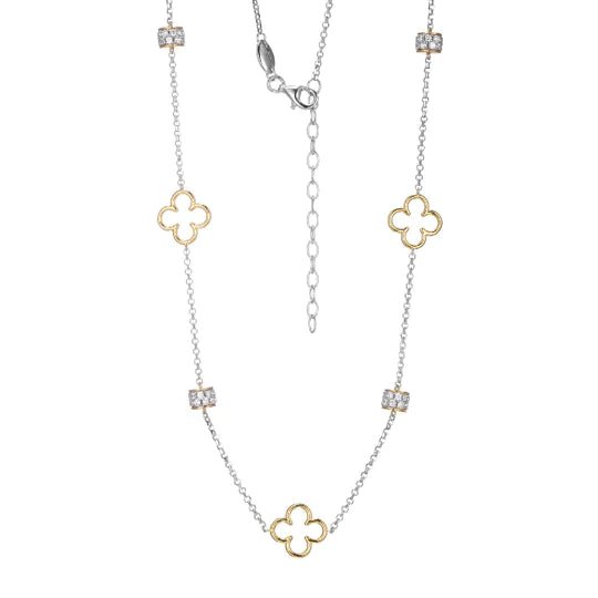 SS Two-Tone 19" CZ Clover Necklace - Walter Bauman Jewelers