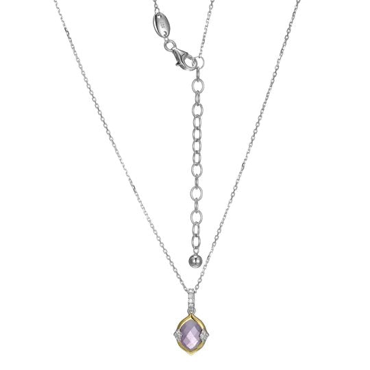 SS Two-Tone Amethyst and CZ Pendant - Walter Bauman Jewelers