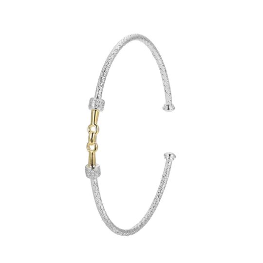 SS Two-Tone CZ Dainty Mesh Link Bangle Bracelet - Walter Bauman Jewelers