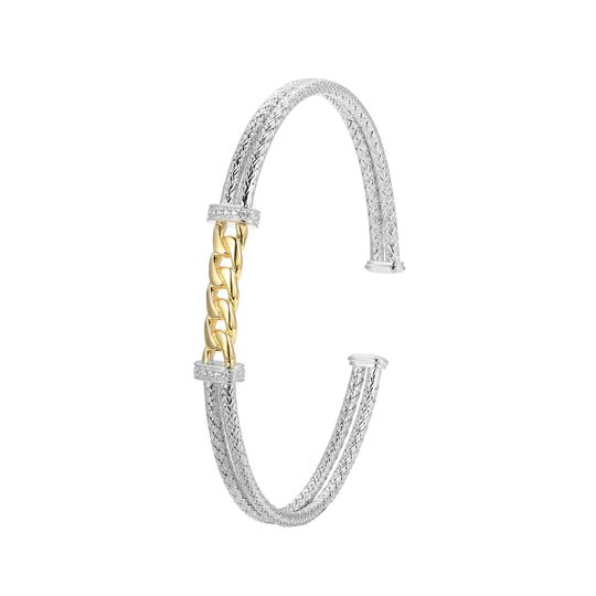 SS Two-Tone CZ Double Mesh Link Bangle Bracelet - Walter Bauman Jewelers