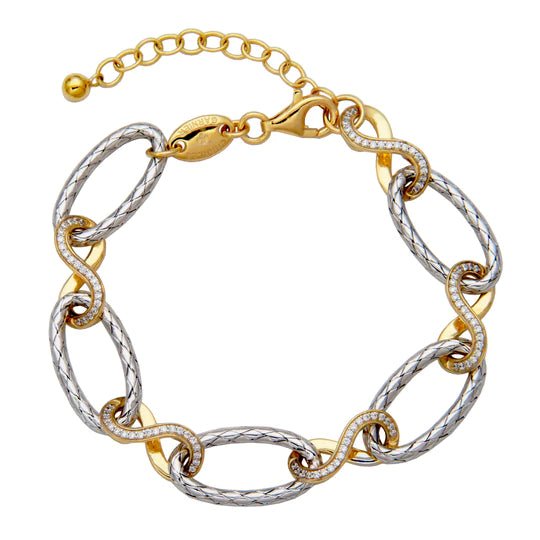 SS Two-Tone CZ Link Barcelet - Walter Bauman Jewelers