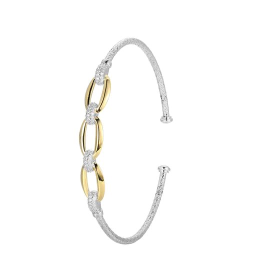 SS Two-Tone CZ Mesh Oval Link Bangle Bracelet - Walter Bauman Jewelers