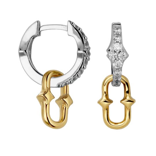 SS Two-Tone CZ Oval Drop Earrings - Walter Bauman Jewelers