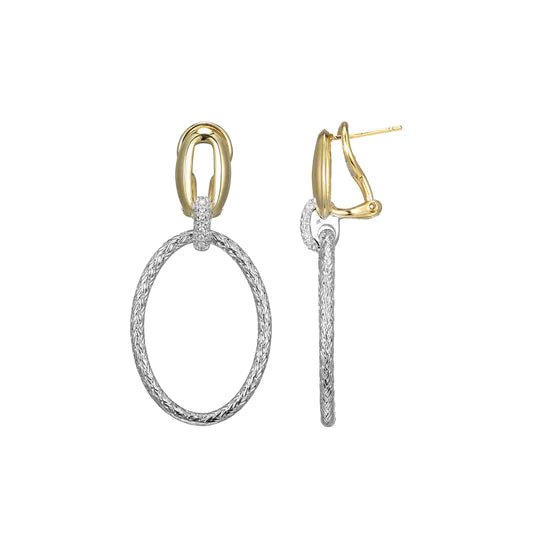 SS Two-Tone CZ Oval Drop Earrings - Walter Bauman Jewelers