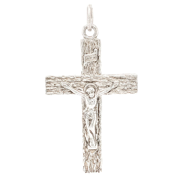 SS Wood Grain Crucifix Cross - Walter Bauman Jewelers