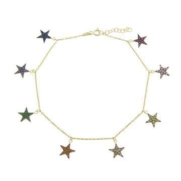 SS YGP 10" CZ Star Ankle Bracelet - Walter Bauman Jewelers