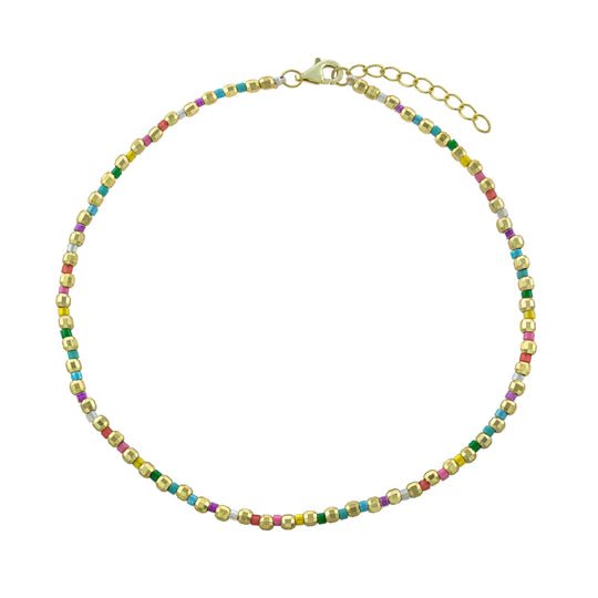 SS YGP 10" Faceted Bead Ankle Bracelet - Walter Bauman Jewelers