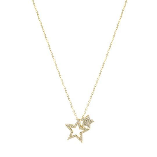 SS YGP 18" Double Star Pendant - Walter Bauman Jewelers