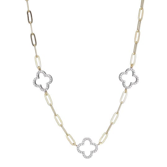 SS YGP 19" CZ Clover Necklace - Walter Bauman Jewelers