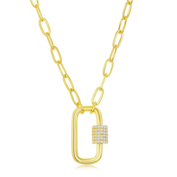 SS YGP CZ Oval Link Necklace - Walter Bauman Jewelers