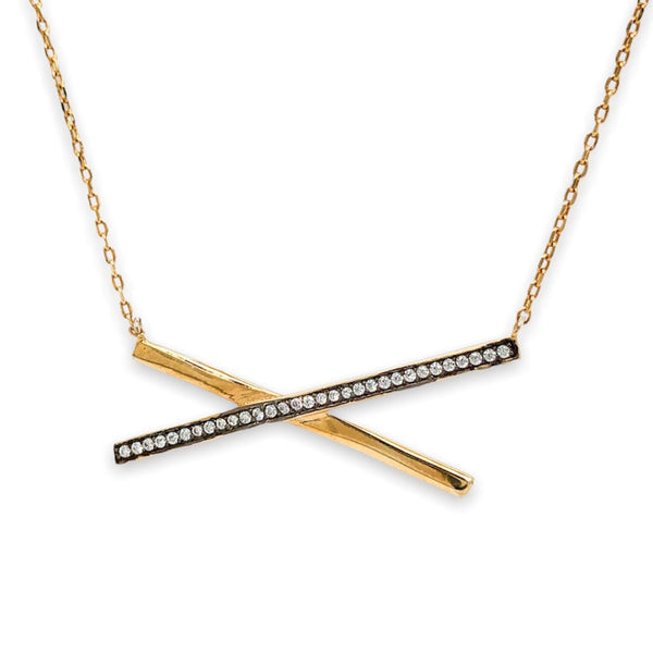 SS YGP CZ “X” Necklace - Walter Bauman Jewelers