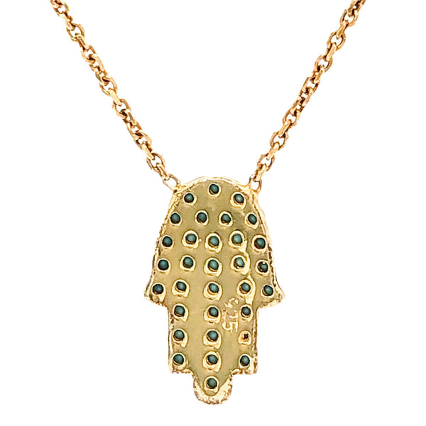 SS YGP Turquoise CZ Hamsa Necklace - Walter Bauman Jewelers