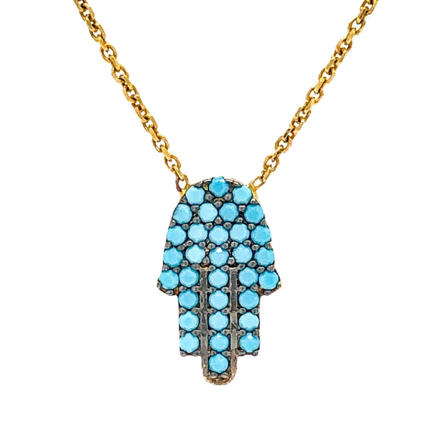 SS YGP Turquoise CZ Hamsa Necklace - Walter Bauman Jewelers