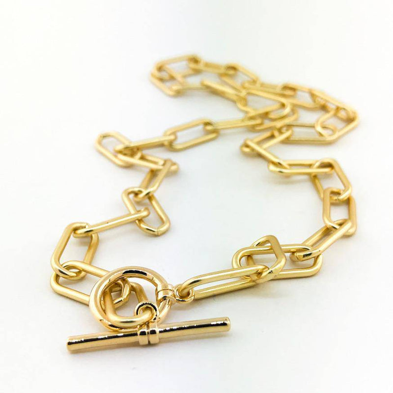 Stainless yellow gold plated paperclip necklace w/toggle - Walter Bauman Jewelers