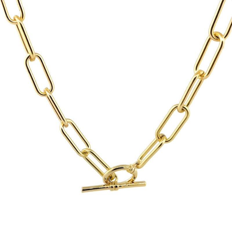 Stainless yellow gold plated paperclip necklace w/toggle - Walter Bauman Jewelers