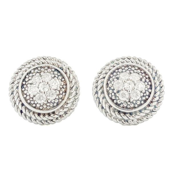 Sterling Silver 0.15cttw Diamond Button Earrings - Walter Bauman Jewelers