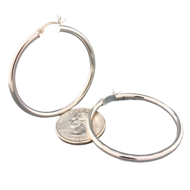 Sterling Silver 3x40mm Hoop Earring with Hinged Closure. - Walter Bauman Jewelers