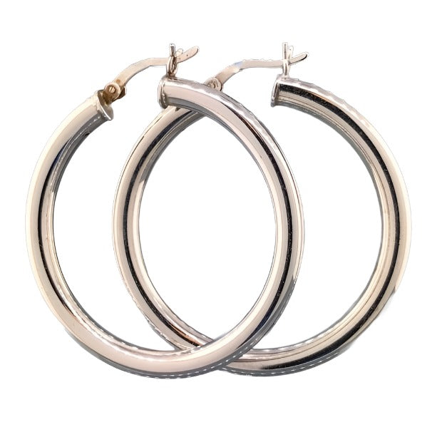 Sterling Silver 4x35mm Hoop Earring with Hinged Closure. - Walter Bauman Jewelers