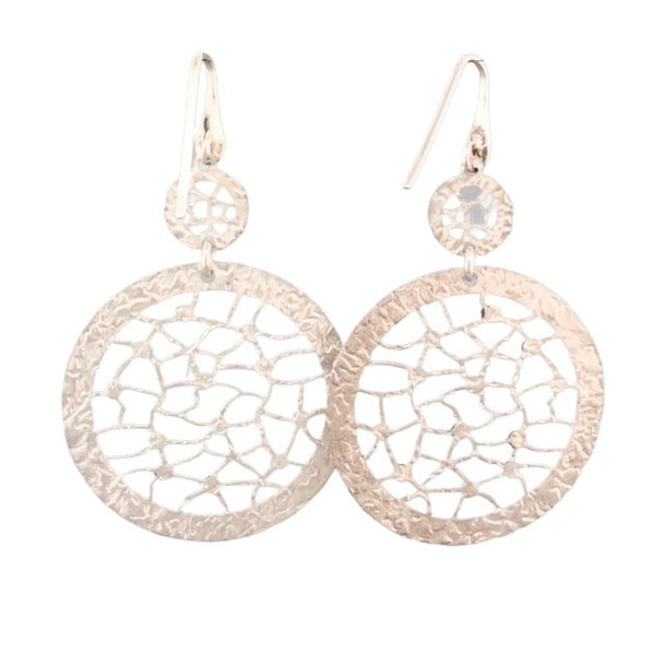 Sterling Silver & Black Spinel Textured Circle Drop Earrings - Walter Bauman Jewelers