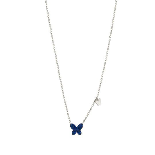 Sterling Silver Blue CZ Double Butterfly Necklace - Walter Bauman Jewelers