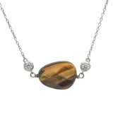Sterling Silver Brown Tiger Eye with Small CZs Necklace - Walter Bauman Jewelers
