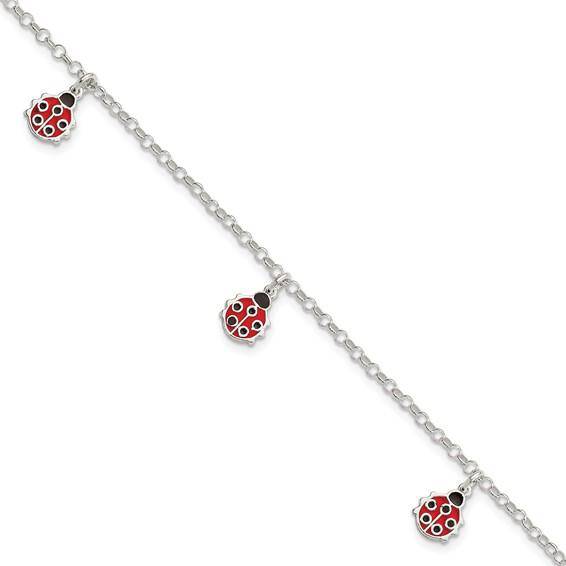 Sterling Silver Childrens Enameled Ladybug 6" Bracelet - Walter Bauman Jewelers