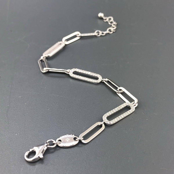 Sterling silver large paperclip bracelet with cubic zirconia - Walter Bauman Jewelers