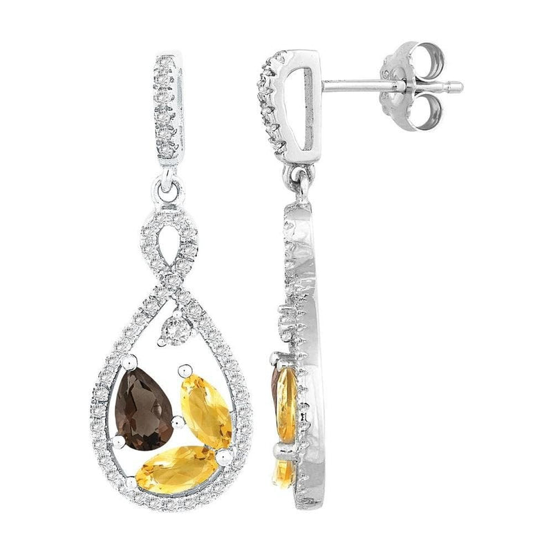 Sterling Silver Marquise Citrine & Pear Smoky Quartz Earrings - Walter Bauman Jewelers