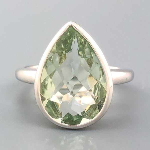 Sterling Silver Pear Cut Green Amethyst Ring - Walter Bauman Jewelers