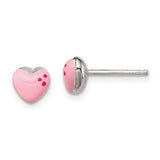 Sterling Silver Polished and Enameled Pink Heart Post Earrings - Walter Bauman Jewelers