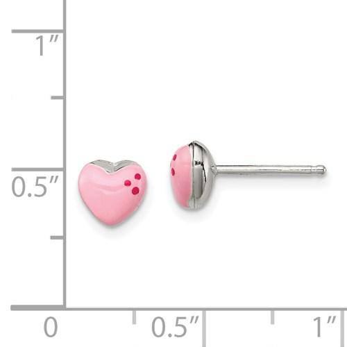 Sterling Silver Polished and Enameled Pink Heart Post Earrings - Walter Bauman Jewelers