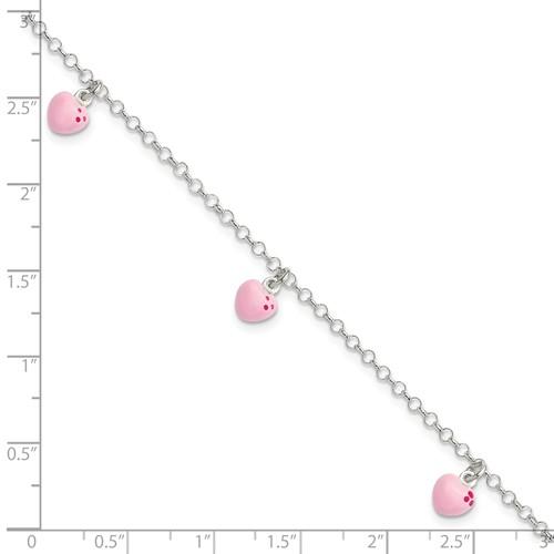 Sterling Silver Polished Children's Pink Enameled Heart Bracelet - Walter Bauman Jewelers