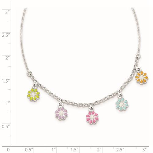 Sterling Silver Polished Enamel Flower Childs Necklace - Walter Bauman Jewelers