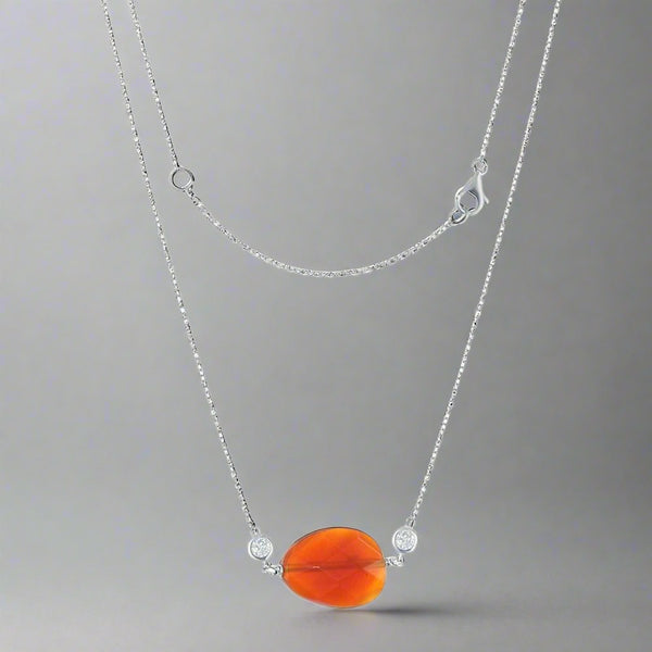 Sterling Silver Red Carnelian with Small CZs Necklace - Walter Bauman Jewelers